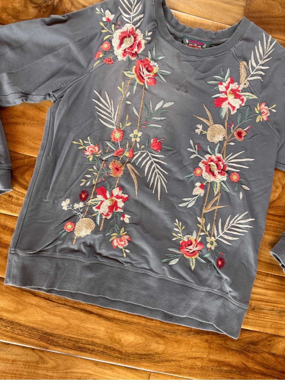 Johnny Was Blue Floral Embroidered Sweatshirt - Picture 5 of 10